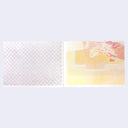 Open page spread of a memo pad with light abstract designs in bright but faded coloring.