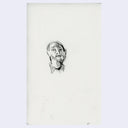 Graphite illustration of a man's head, mostly bald wearing a plaid collared shirt. Only rendered from his neck up.