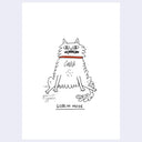Illustration of a very fluffy cat with a red collar labeled 'Goblin Mode' on a white background.