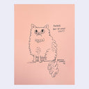 Illustration of a cat on a pink background with text 'Awake but at what cost?'