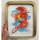 Mixed media illustration of a red envelope with a rounded top. A black line art illustration of a closed eye snake wraps around it and blue clouds are in front of the envelope.