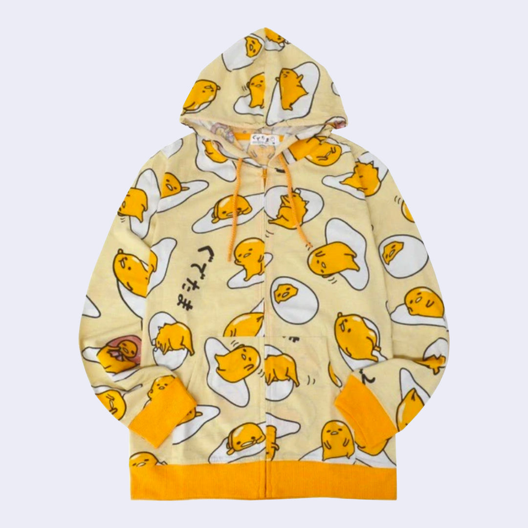 Gudetama All-Over-Pattern Zip-up Hoody Jacket (Yellow