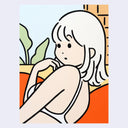 Illustration of a person sitting with a plant in the background