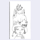 Illustration of a person with animal heads stacked on top of each other, on a notebook page.