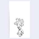 Black and white illustration of a plant-like alien figure on a lined notebook page.