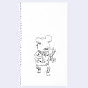 Spiral-bound notebook with a black and white illustration of a character with 4 arms, a sweater and a head without eyes.