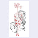 Several illustrations super imposed over one another in a spiral notebook - several heads and one open skull.