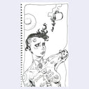 Black and white illustration of a person with tattoos on a spiral-bound notebook.