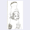 Spiral-bound notebook with a black and white illustration of a character wearing goggles and a high futuristic looking hat.