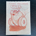 A hand-drawn illustration of a cartoon character sitting inside of a cannon with a lit end with text overhead that reads 'THINGS ARE LOOKING UP' in red lettering.