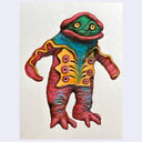Colorful creature with a stylized design on a beige background