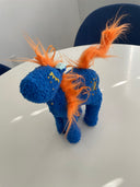 Plush blue horse with an orange mane,