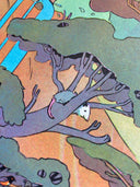 Colorful illustration of a forest scene with various animals and characters.