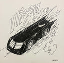 A black ink sketch of a sleek, futuristic sports car speeding across a road with motion lines and the word 'VROOM' written above, on a white background. The artist's signature 'GARDUNO' is visible in the bottom right corner.