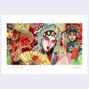Colorful artwork of traditional Chinese opera performers with intricate costumes and makeup.