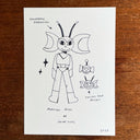 Black ink illustration of a cartoon martian.