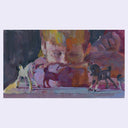 Abstract painting of a child with toys on a table