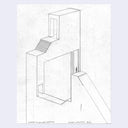 Line drawing of a modern architectural structure on a light purple background