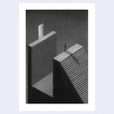 Graphite illustration of a tall set of stairs, leading up to a chasm. On the other end of the chasm is a door. Someone stands atop the steps.