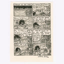 Comic strip with black and white illustrations and text on a beige background