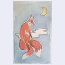 A watercolor painting of a fox with a crescent moon, signed by J. Lima in the bottom right corner.