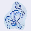 Blue ink drawing of an orchid.