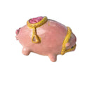Pink pig figurine with gold and pink qulited saddle and gold harness