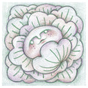 Color pencil illustration of a flower with a serious face.