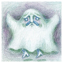 Abstract drawing of a ghost-like figure with a blurred background