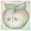 Illustration of a face made from an apple with leaves on a textured background