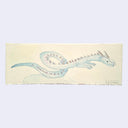 Watercolor illustration of a blue serpent like dragon.