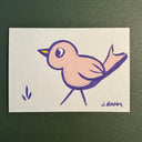 Illustration of a pink bird with a purple outline.