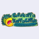 A novelty wooden diecut sign decorated with a colorful cartoon Kappa head and the words 'Cup of kappa Kappa Coffee' on a light gray background.