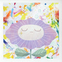 Colorful illustration of a closed eye flower with abstract background