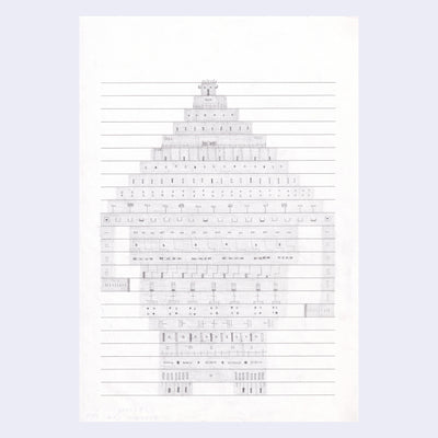 Illustration made out of softly shaded squares of a large person with many edges.