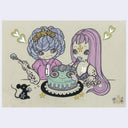 Illustration of 2 monster girls sharing a cake.