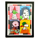 A framed 4-panel cartoon painting featuring Peanuts characters in their iconic Halloween costumes (Lucy, Charlie Brown, Linus and Snoopy). The artwork has a white mat and a black frame, shown against a plain white background.
