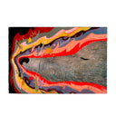 Painting of a gray dog with a very long nose, with only his nose and side of its face visible. Its eyes are closed and it has many colors around its side profile.