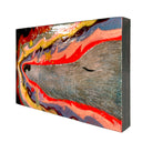 Painting of a gray dog with a very long nose, with only his nose and side of its face visible. Its eyes are closed and it has many colors around its side profile.