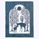 Paper cut illustration of deer and its doe, standing amongst trees with a tree growing out of their backs.