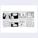 8 panel greyscale comic of a girl going to a bookstore.