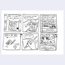 6 panel comic page of someone buying a nice pen.