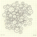 Many circular faces with simple eyes and mouths that are apathetic lines only, gathered together like bubbles on gridded paper.