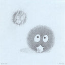 Two small, round, gray creatures with large eyes on a light blue background.