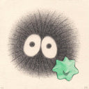 Graphite illustration of a soot sprite with a green star.