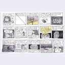 15 panel greyscale comic about a girl spiraling and trying to practice grounding techniques. 