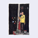 Ink and watercolor of a couple standing next to one another at night at a crosswalk, waiting for the light to change.