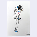 Sketch illustration of a baseball player, winding up for a pitch.