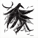 Black ink illustration of a raven-like figure with wings and legs, rendered in a sketchy expressive style on a white background. A smaller bird flies in the upper left, and the signature 'GARDUNO' appears in the lower right.