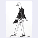 Doodle of a pigeon in a suit on a white background
